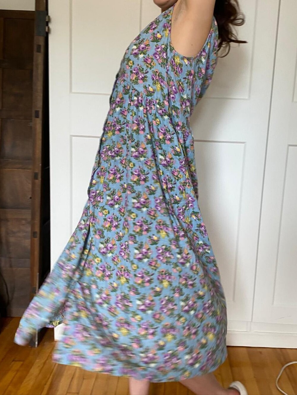 April Cornell Light Blue Floral Button-Front Maxi Dress